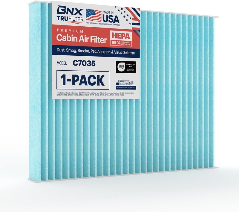 BNX TruFilter C7035 Cabin Air Filter, HEPA 99.97%, MADE IN USA, Compatible With Audi Q7, Porsche Cayenne, Volkswagen Touareg - Image 1